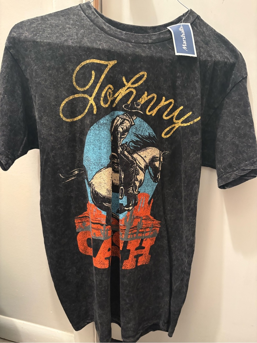 Johnny Cash Graphic Tee - Black with Multicolor Cowboy Print